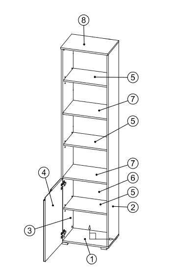 Santino Tall Narrow Bookcase with White Gloss Door S12 - Modern Storage Solution - UK Luxury Furniture
